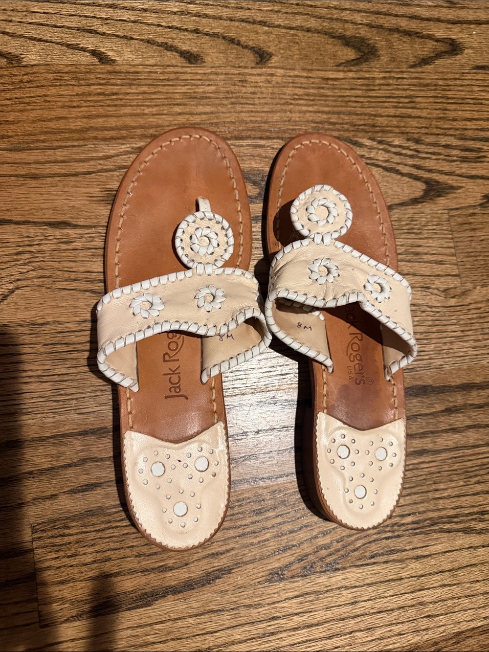 Jack Rogers Palm Beach Sandals Bone & White Sz 8 M
